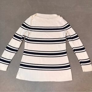 Talbots Women's Small Knit Sweater Tunic Striped White/Black Slits